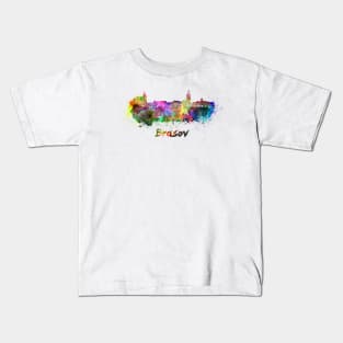 Brasov skyline in watercolor Kids T-Shirt